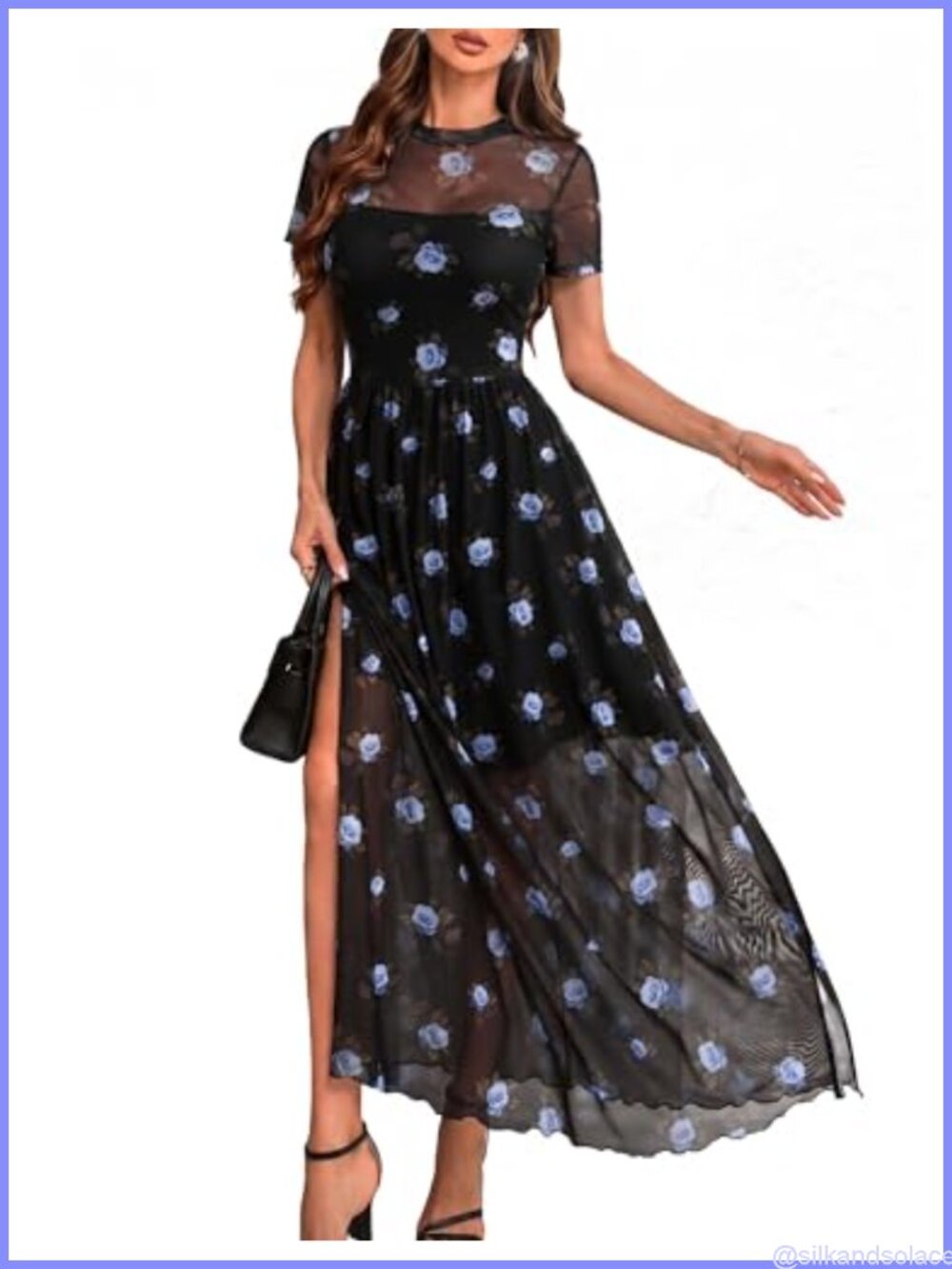Short Sleeve Floral Maxi Dress with Thigh High Slit
